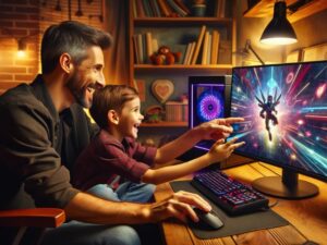 pai e filho jogando video game